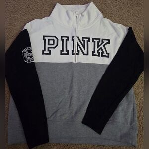 PINK Victoria's Secret Vintage Spellout Colorblock Half Zip Sweatshirt